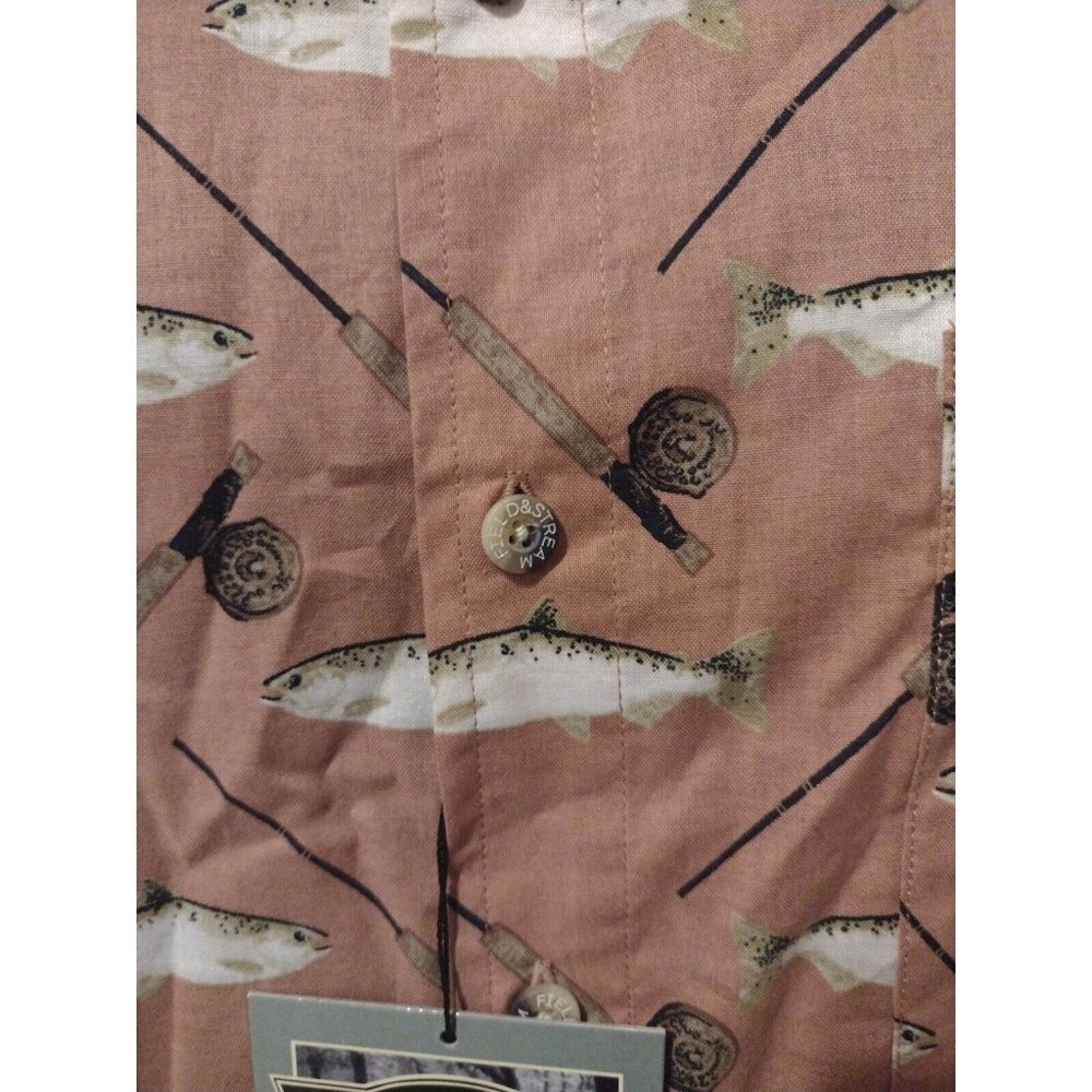 NWT New Field & Stream Long Sleeve Button Shirt Large L Fish Print Orange - Picture 4 of 10